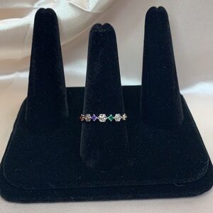 NEW - Pretty Bird Real White Gold Plated Multicolor Stone Ring Size 10